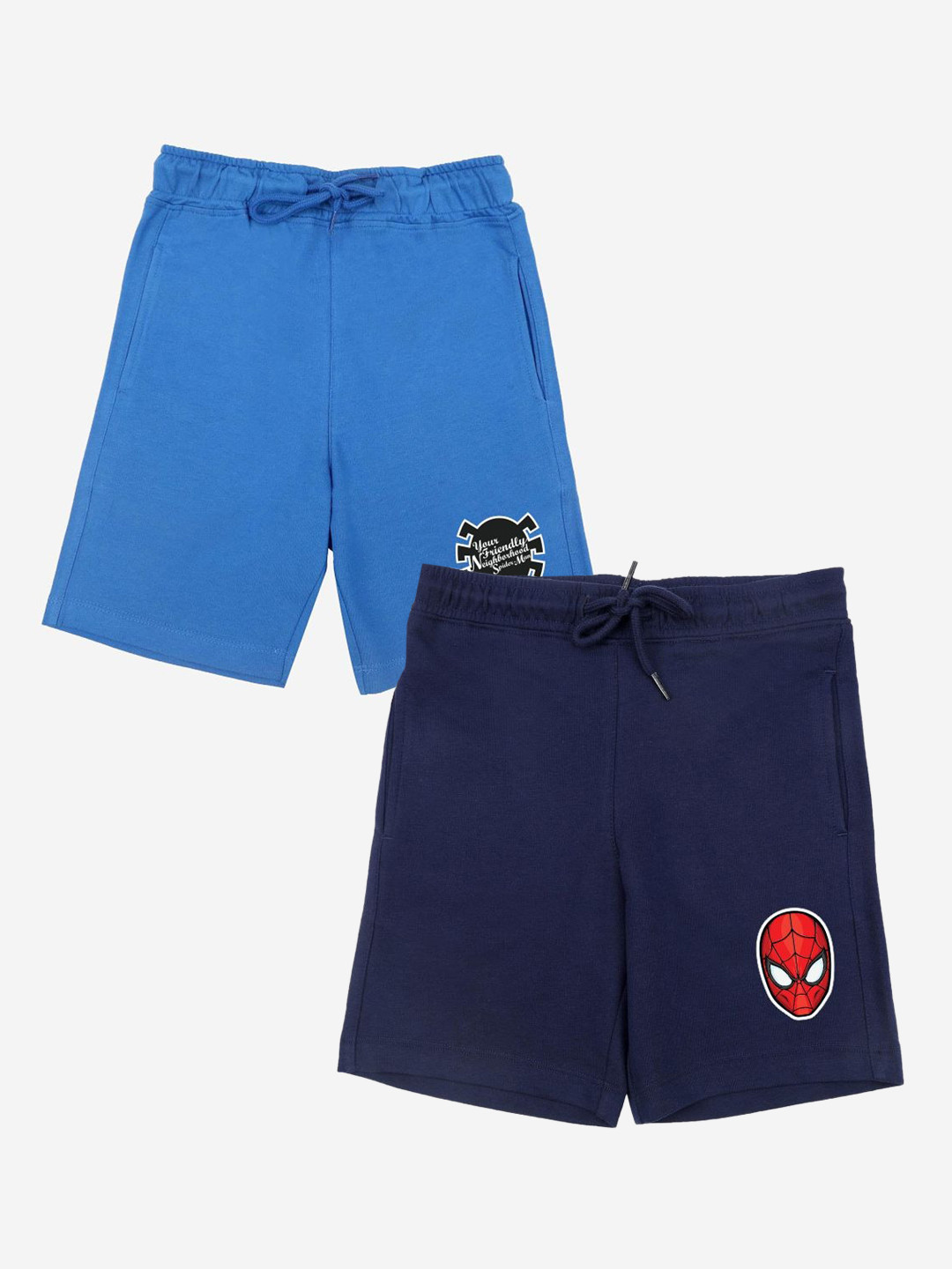YK Disney Boys Pack of 2 Solid Regular Shorts with Avengers Spiderman Print Detail