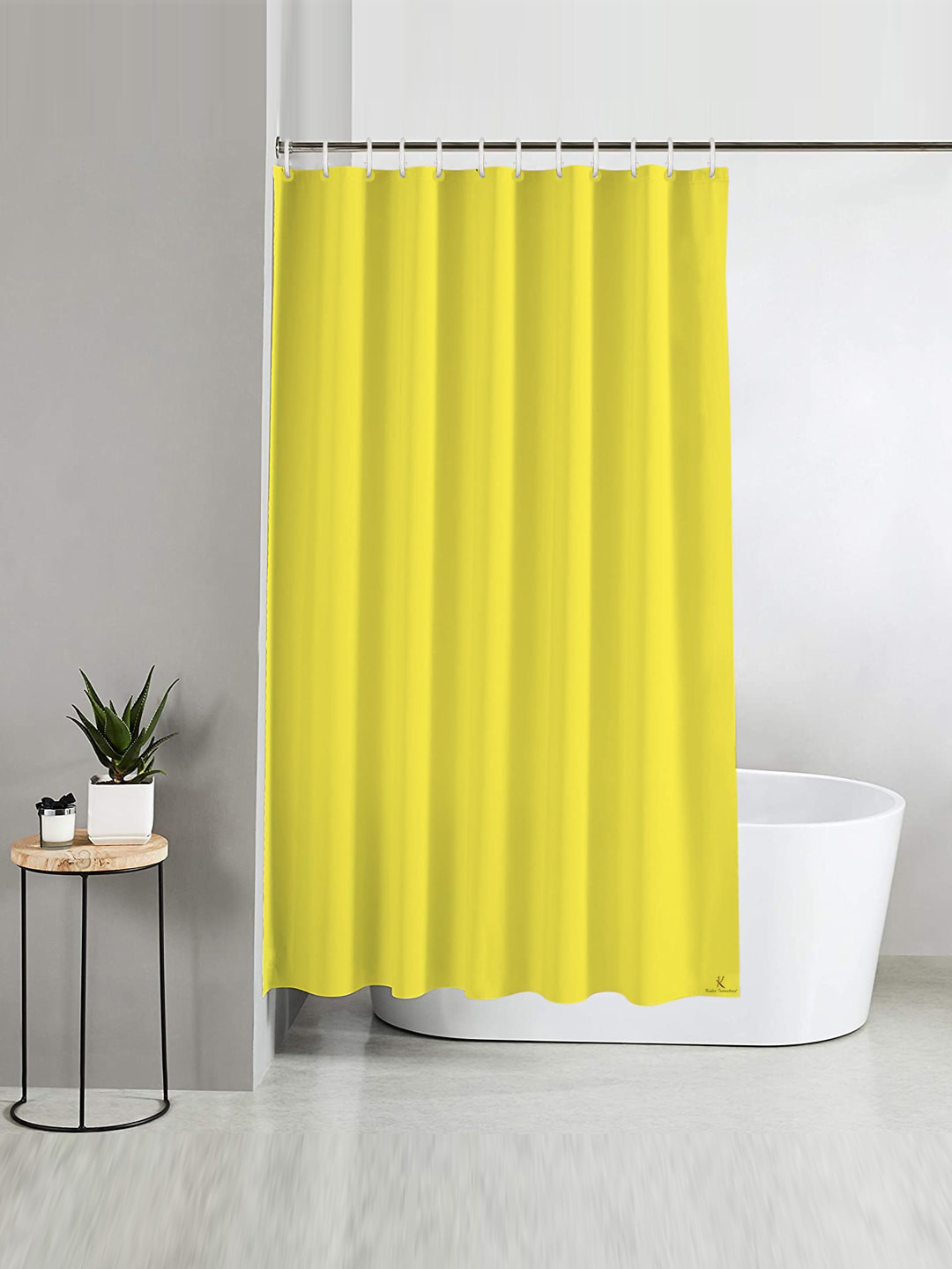 Kuber Industries Yellow Solid Waterproof Shower Curtain With Hooks