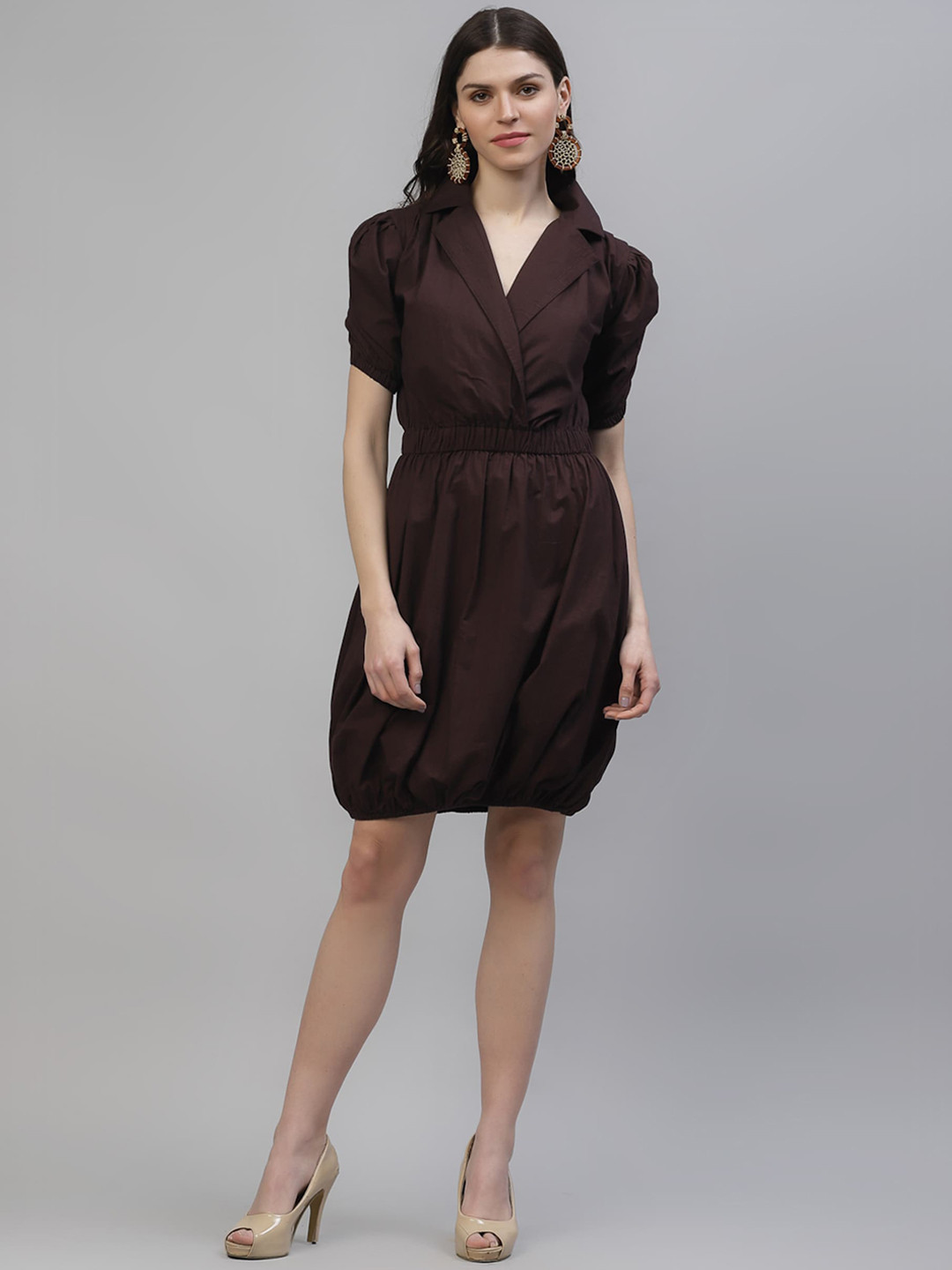 Athena Women Brown Solid Shirt Dress