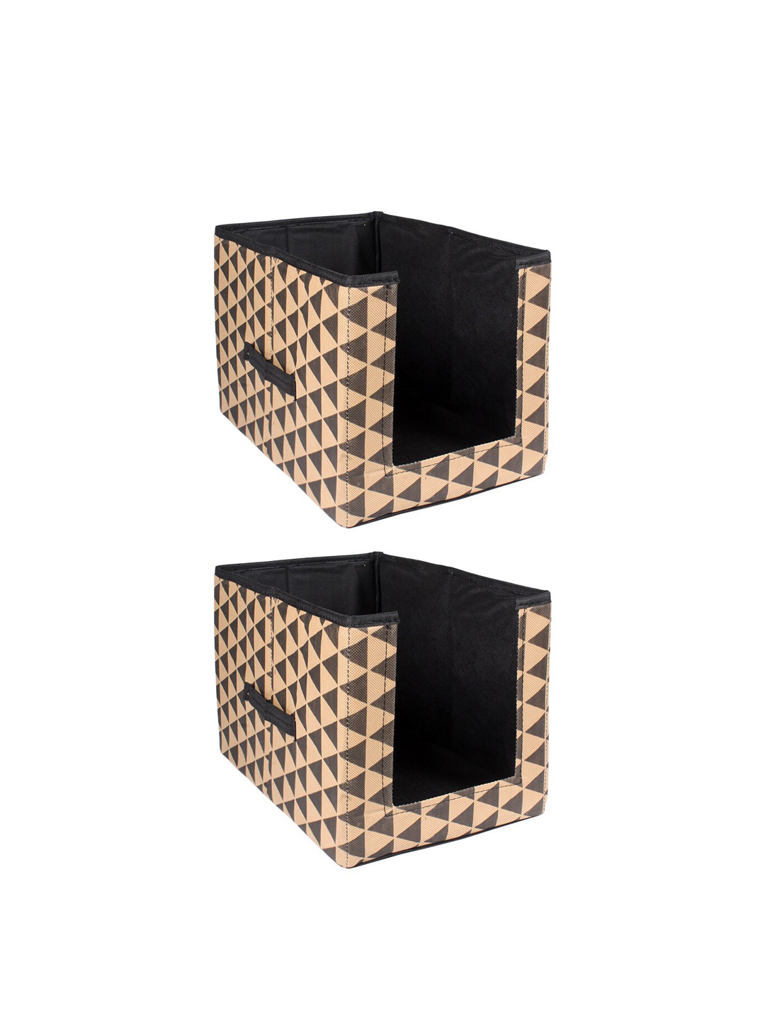 prettykrafts Set of 2 Brown & Beige Geometric Print Shirt Stacker Closet Organisers