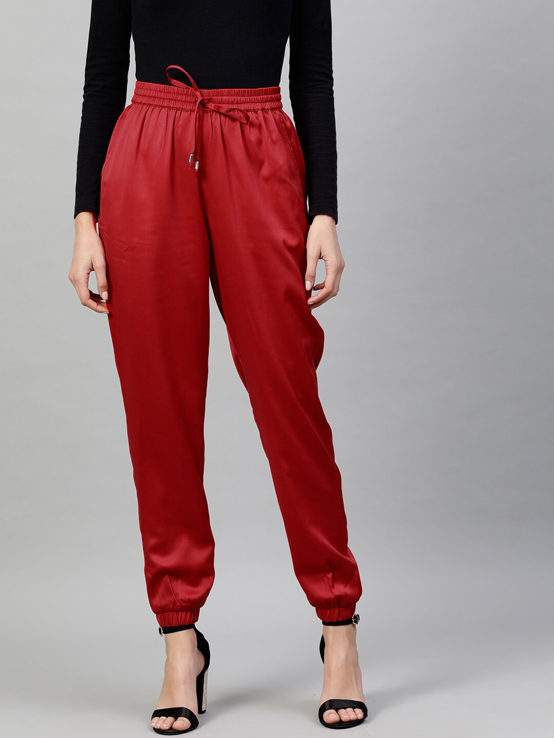 STREET 9 BASICS Women Red Regular Fit Solid Joggers