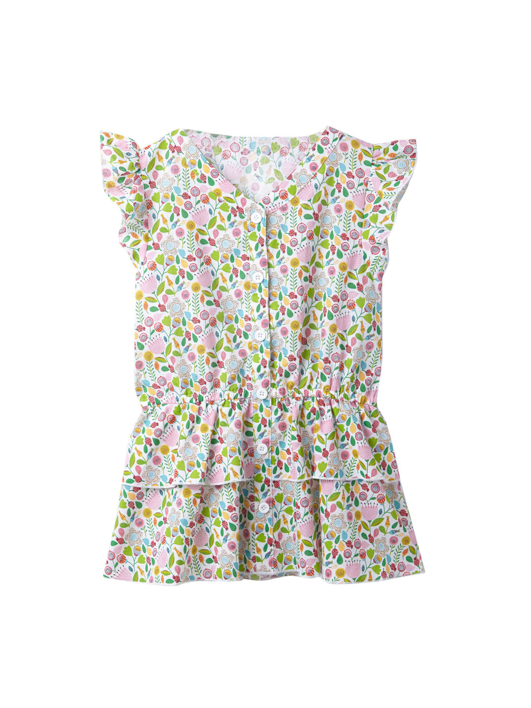 Cub McPaws Pink & Green Floral Printed Flared Sleeves Cinched Waist Top