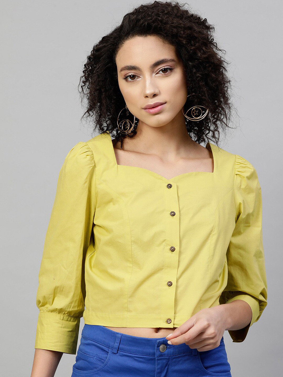 STREET 9 Women Yellow Shirt Style Crop Top