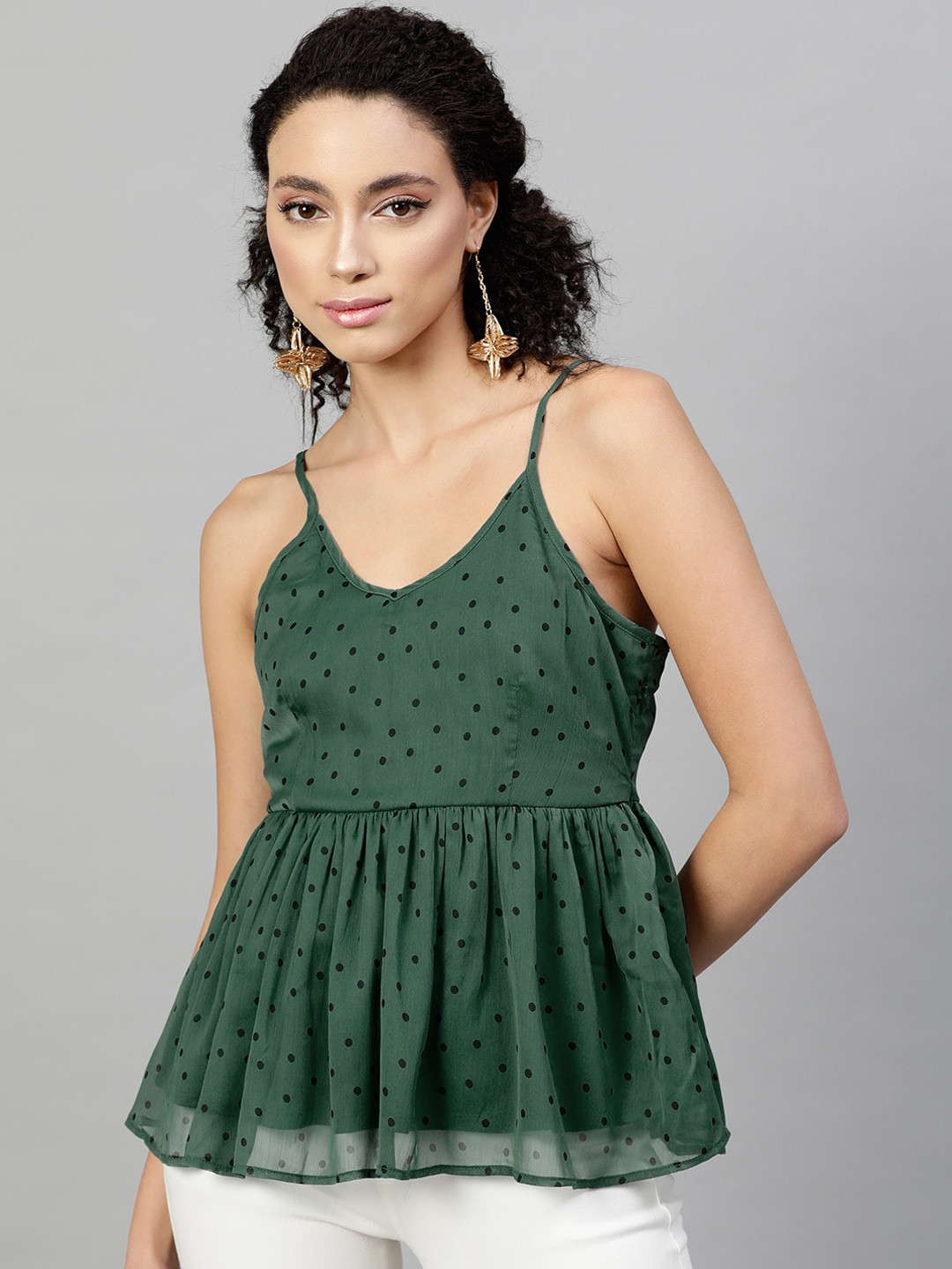 STREET 9 Green Embellished Chiffon Peplum Top