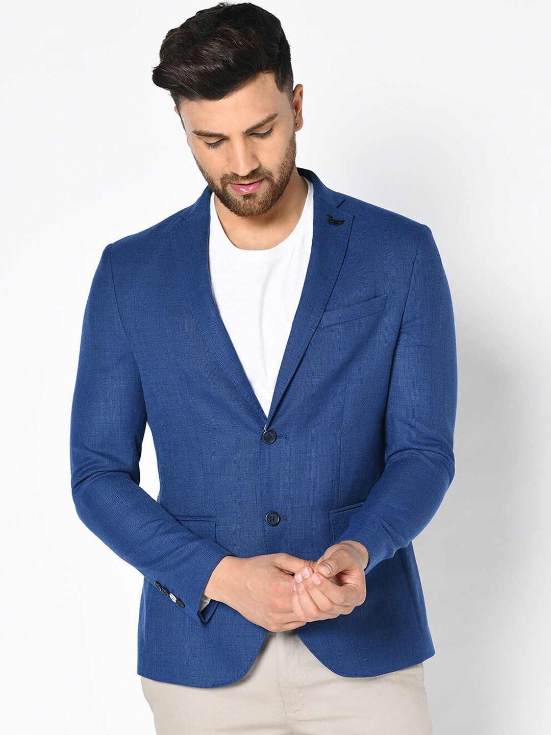 Blackberrys Men Blue Solid Slim-Fit Single-Breasted Casual Blazer