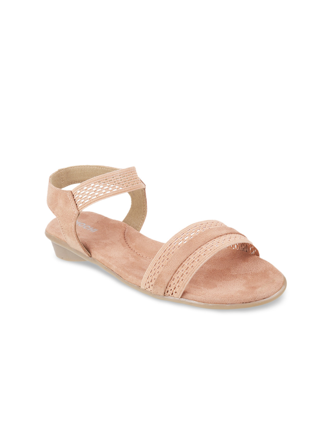 Mochi Women Peach-Coloured Embellished Open Toe Flats
