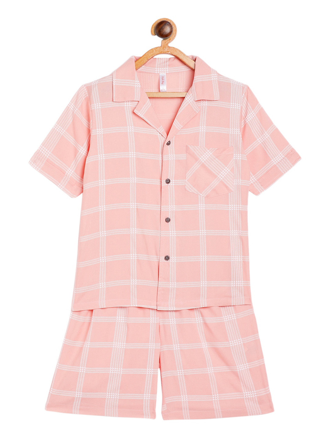 Stylo Bug Unisex Kids Pink & White Checked Night suit