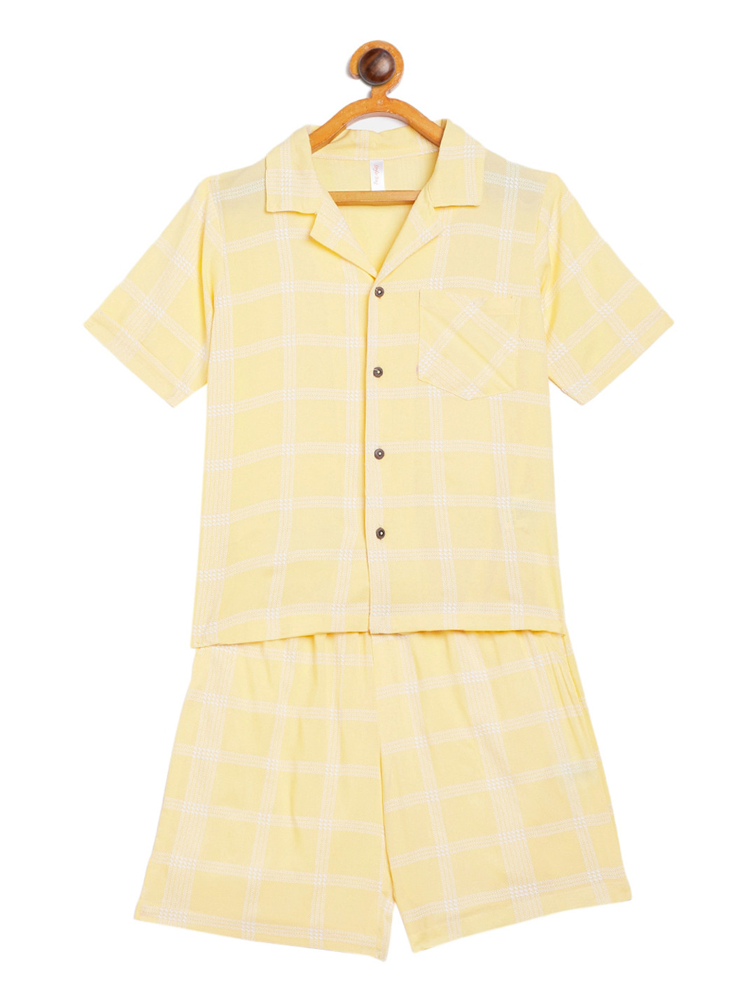 Stylo Bug Unisex Kids Yellow & White Checked Night suit