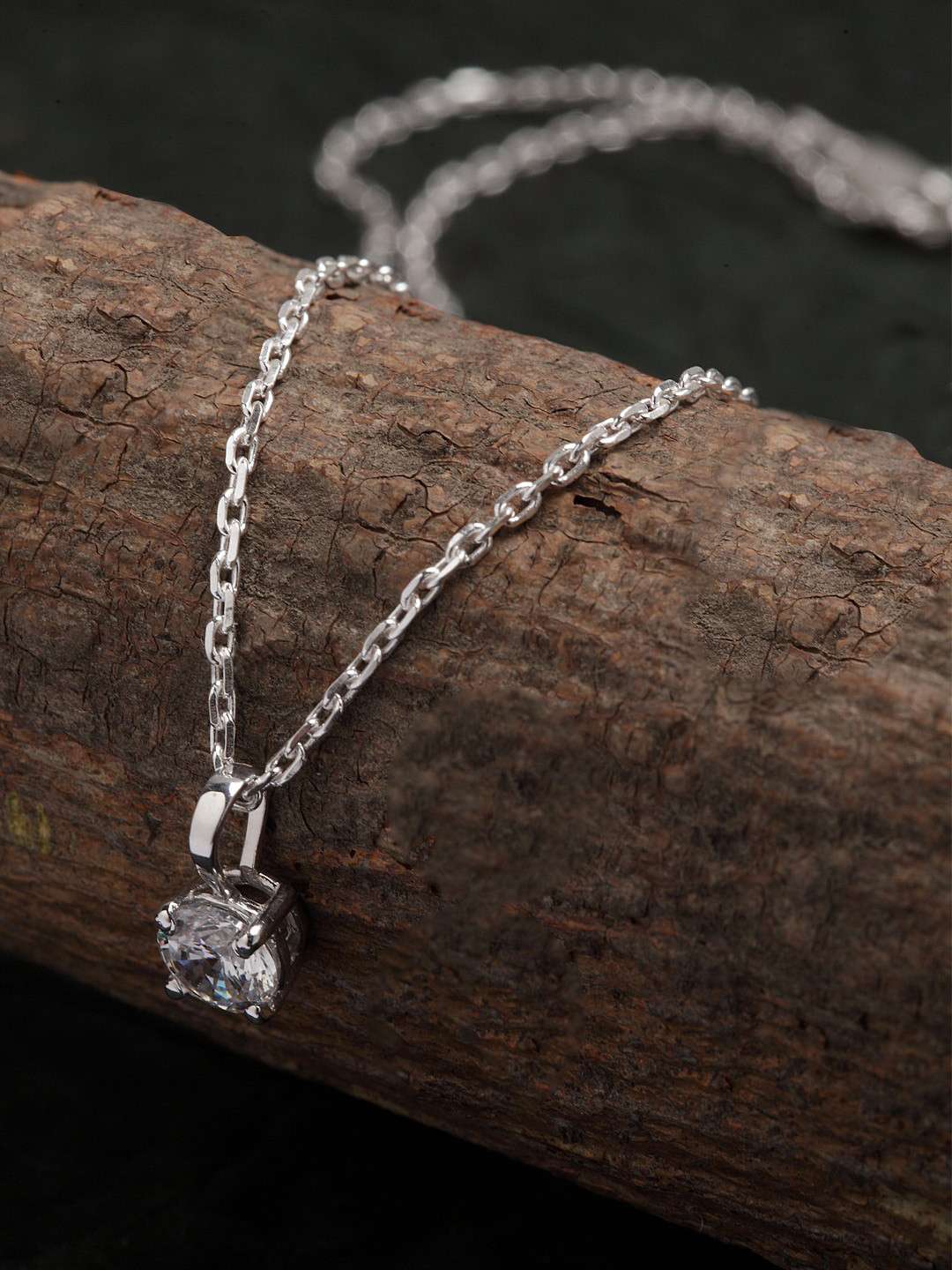 Clara 92.5 Sterling Silver Rhodium-Plated White Swiss Zirconia Studded Pendant With Chain