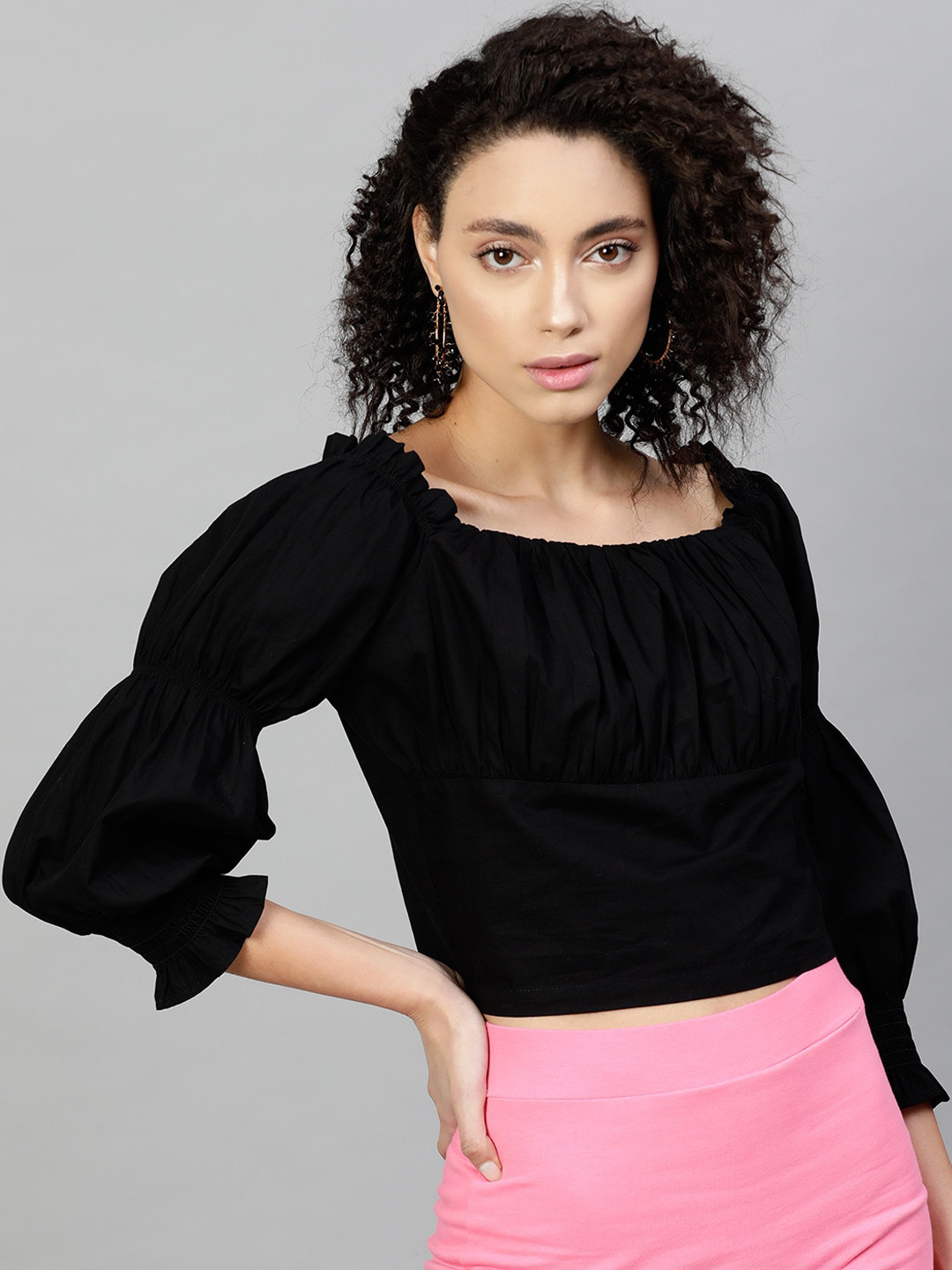 STREET 9 Black Puff Sleeves Top
