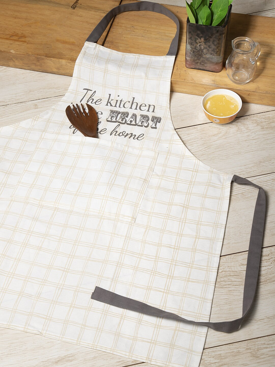 BLANC9 Unisex Off-White & Beige Printed Cotton Apron