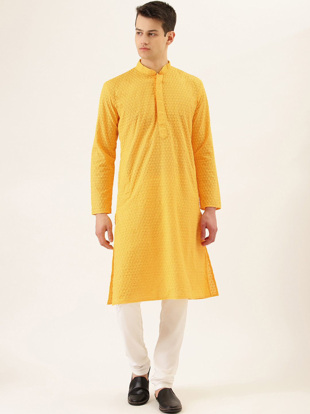 RAJUBHAI HARGOVINDAS Men Yellow Thread Work Kurta