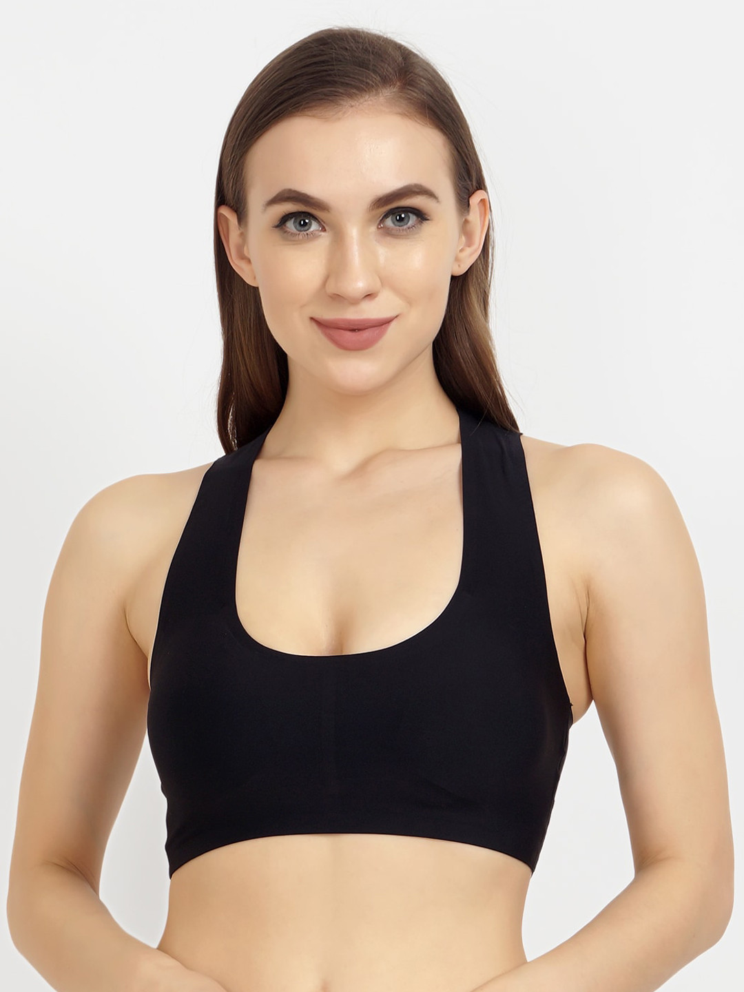 Lebami Black Solid Non-Wired Removable Padding Workout Bra 111 Blackk_30C-Black