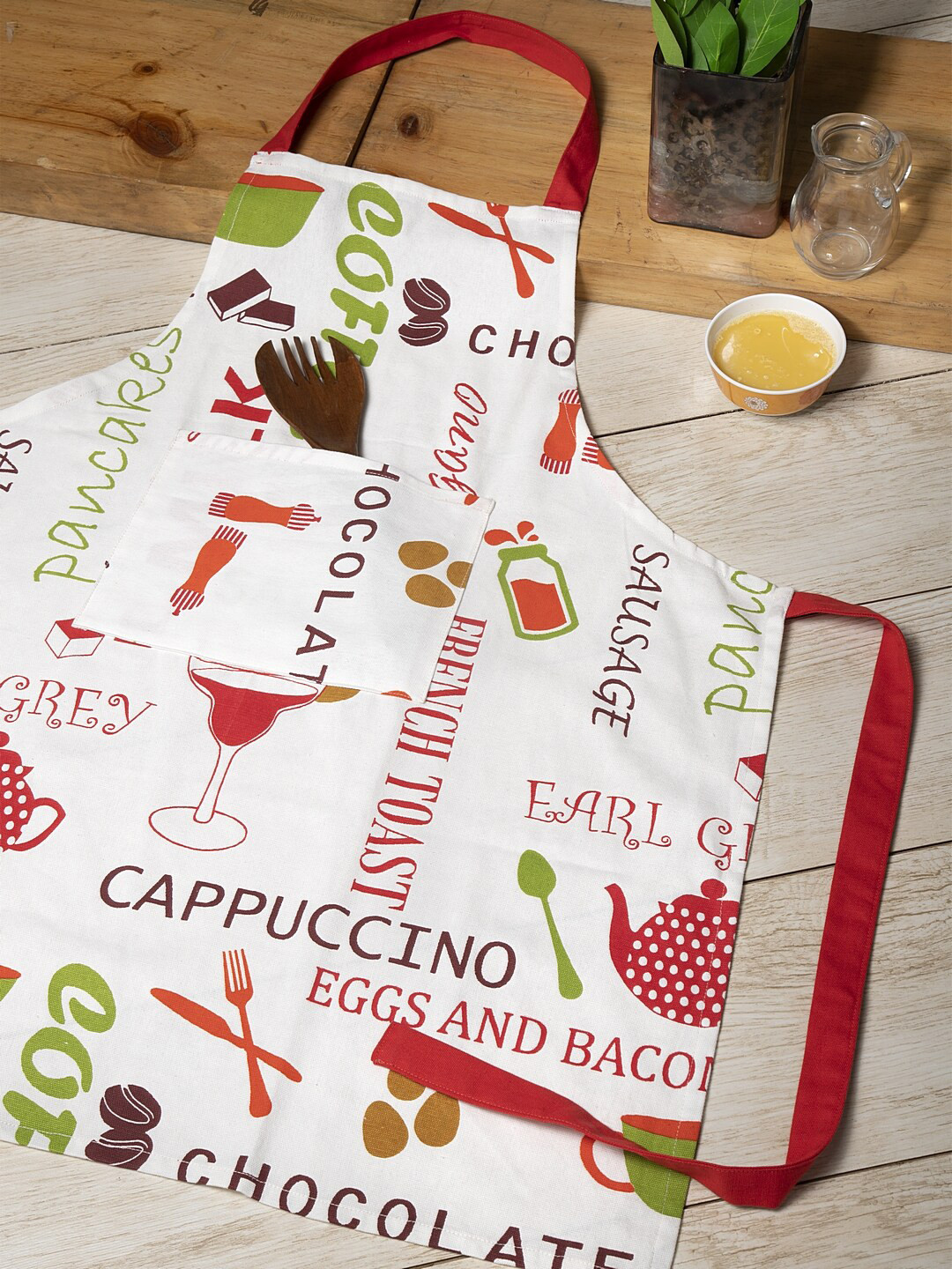 BLANC9 Unisex White & Red Printed Cotton Apron