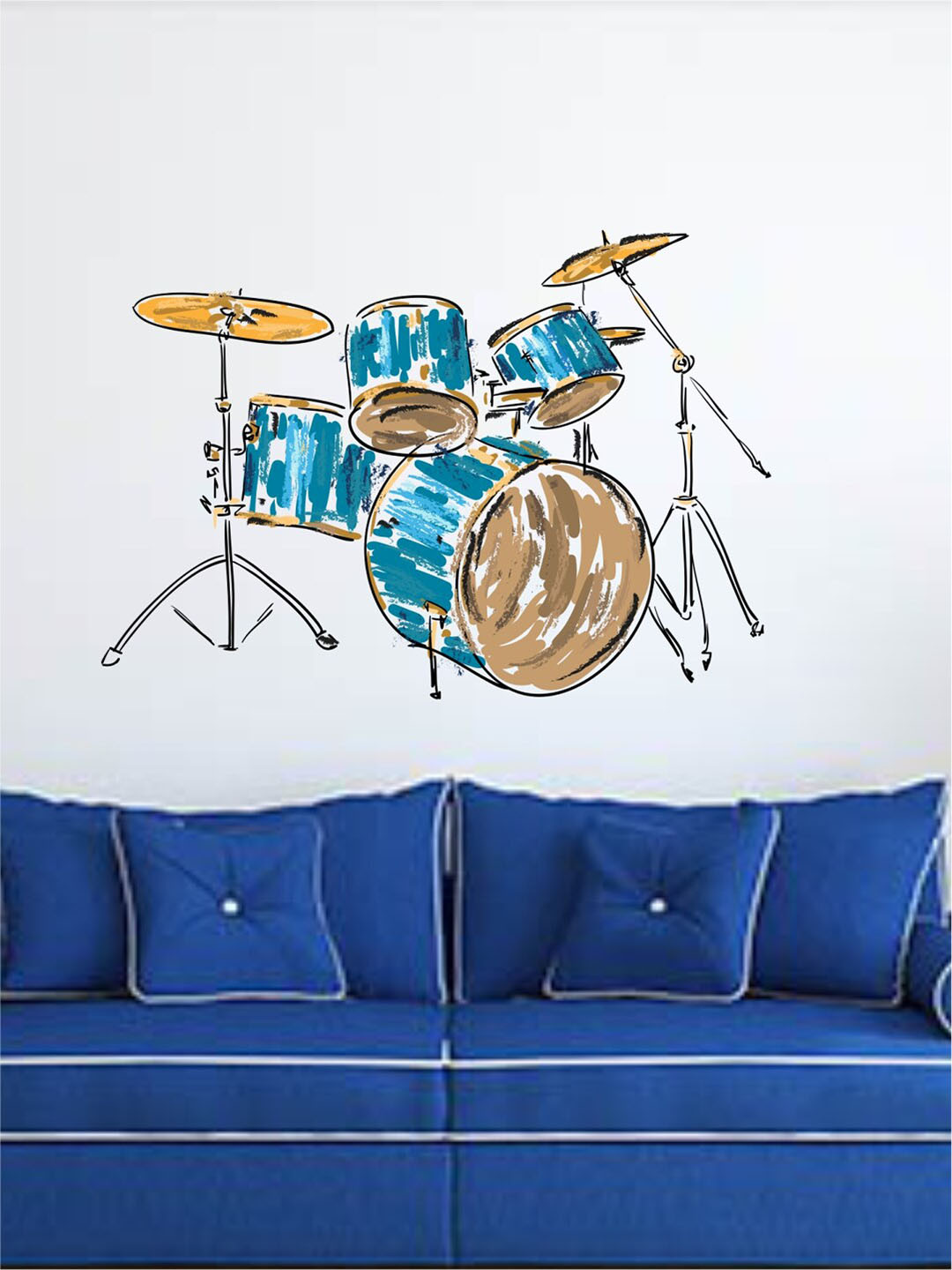 rawpockets Blue & Brown Drums Set Wall Sticker