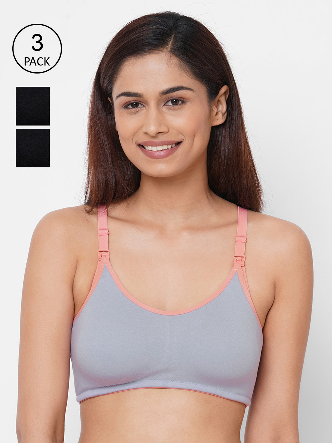 Inner Sense Pack of 3 Solid Non-Wired Non Padded Maternity Sustainable Bra IMB004E_4E_4B