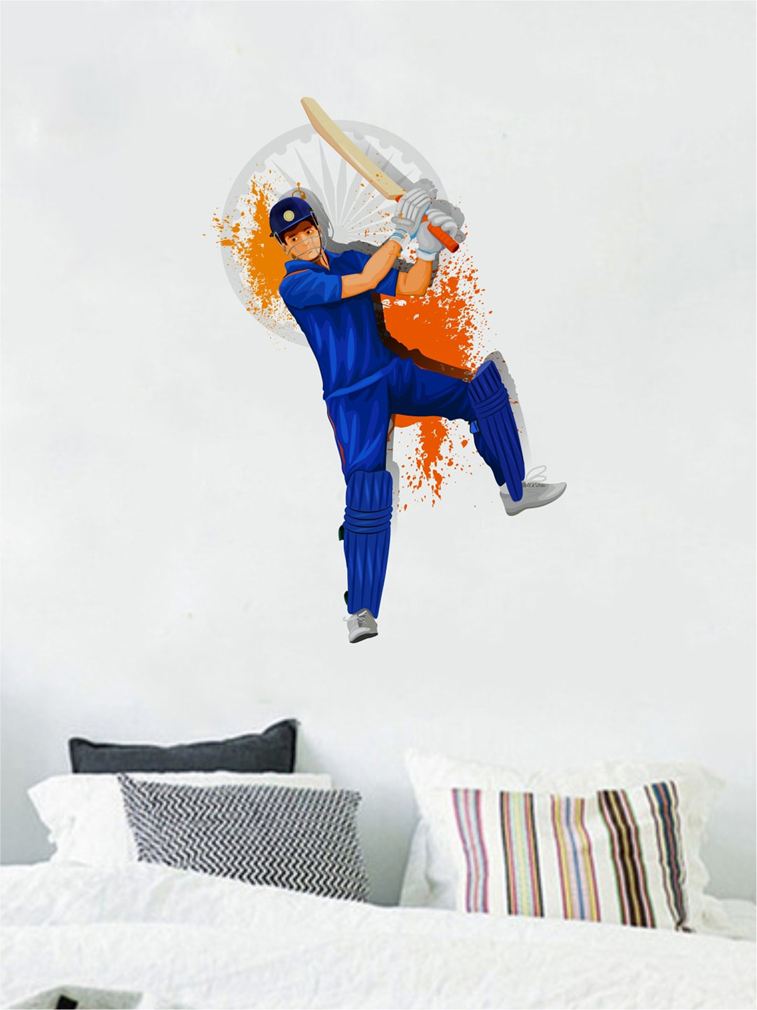 rawpockets Blue & Orange Cricket Inspire PVC Vinyl Wall Sticker