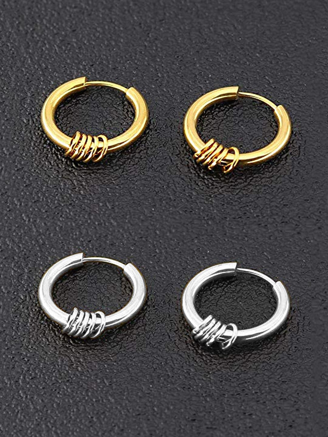Yellow Chimes Woman Set of 2 Gold & Silver Toned Contemporary Hoop Earrings