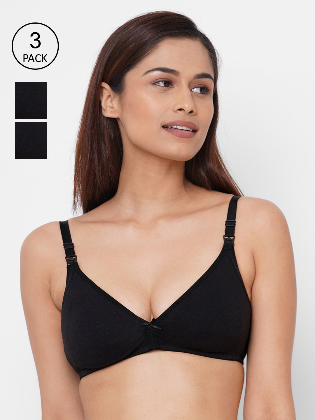 Inner Sense Pack Of 3 Black Solid Non-Wired Non Padded Maternity Bras IMB006D_6D_6D