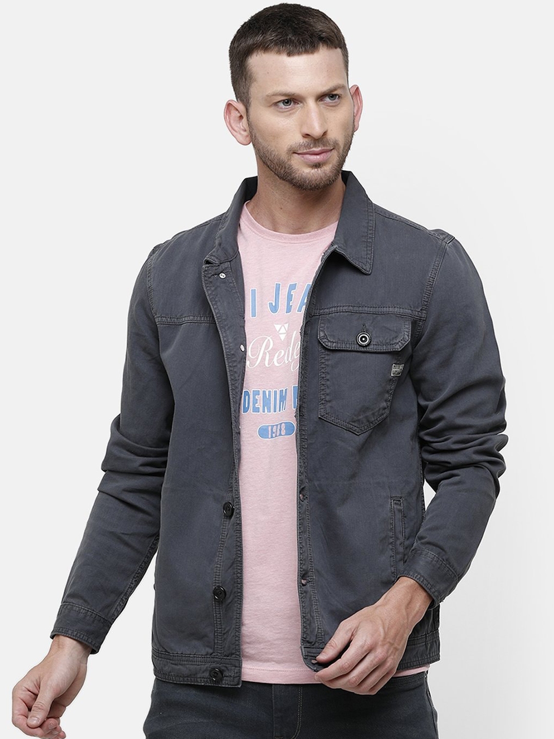 Buy Voi Jeans Men Grey Solid Denim Jacket Jackets for Men 13752258 Myntra