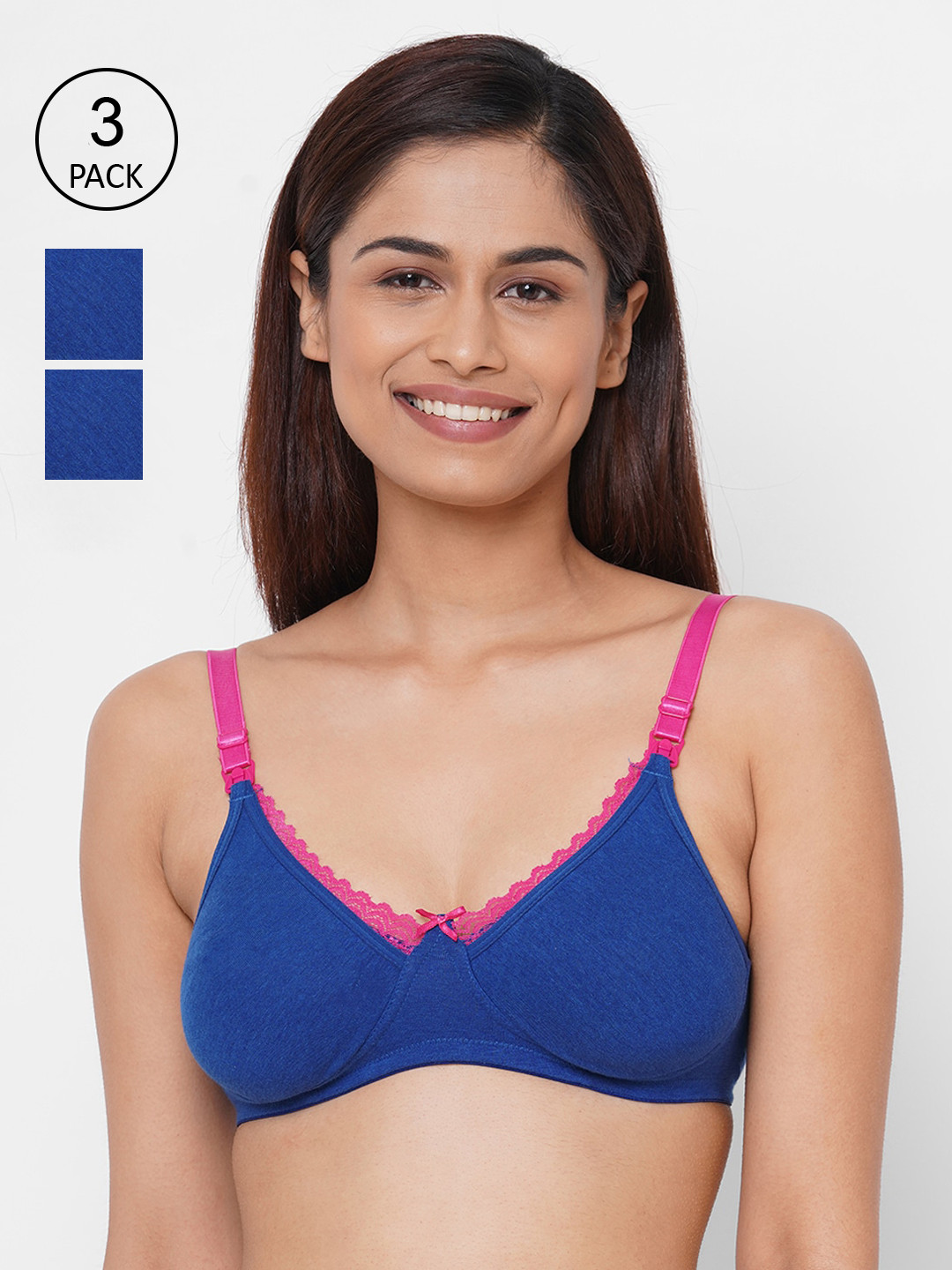 Inner Sense Blue & Pink Solid Set of 3 Maternity Bra IMB003A_3A_3A-