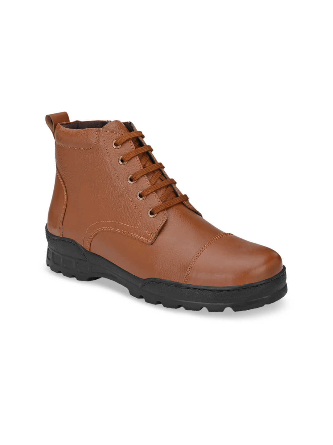 Delize Men Tan Brown Leather Mid Top  Flat Boots