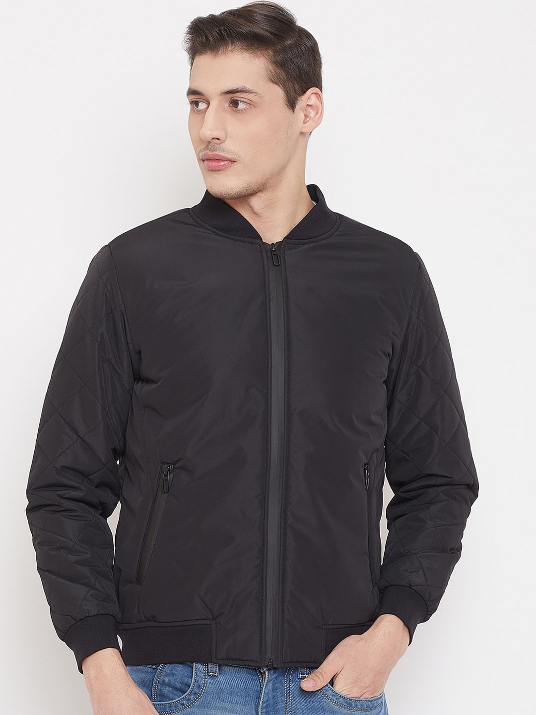 Crimsoune Club Men Black Solid Windcheater and Water Resistant Bomber