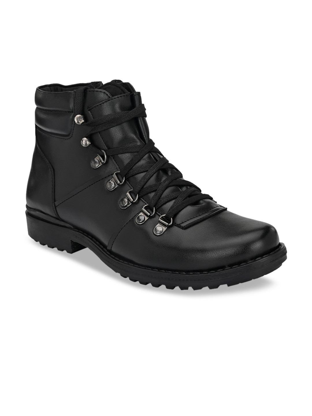 Delize Men Black Leather High-Top Flat Boots