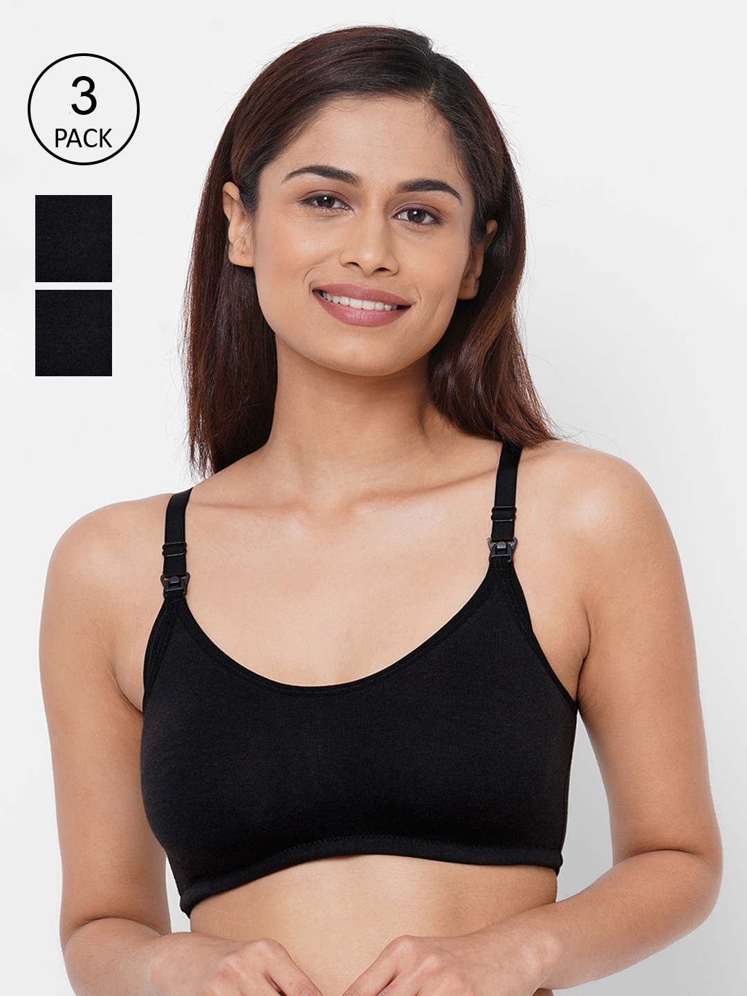 Inner Sense Black Solid Non-Wired Non Padded Pack of 3 Maternity Bra