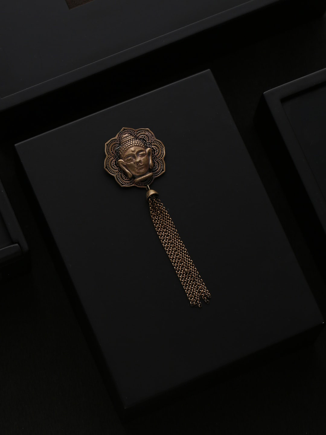 COSA NOSTRAA Men Antique Gold-Toned Buddha Face Brooch