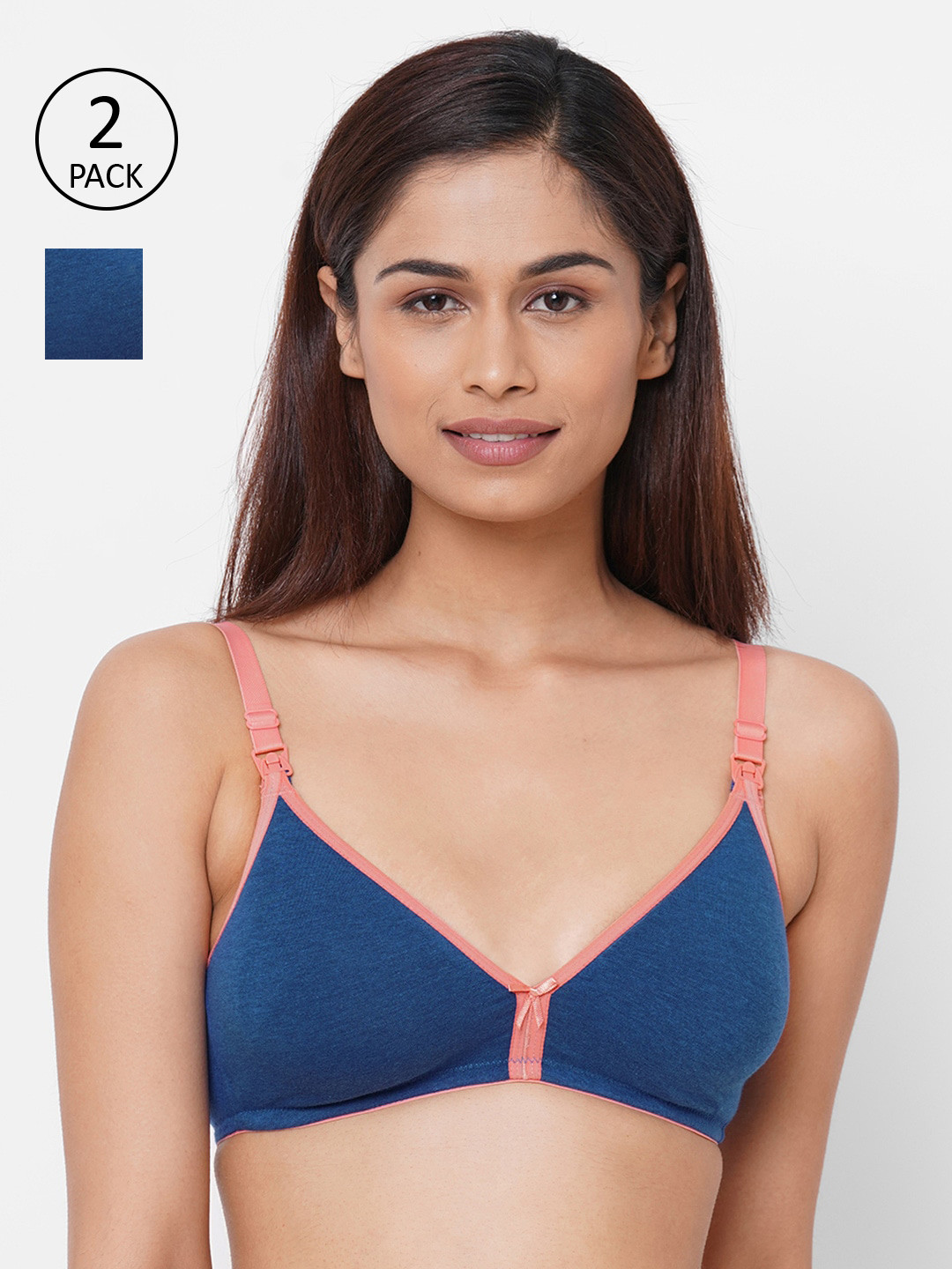 Inner Sense Pack of 2 Blue Solid Non-Wired Non Padded Maternity Bra IMB006A_6A