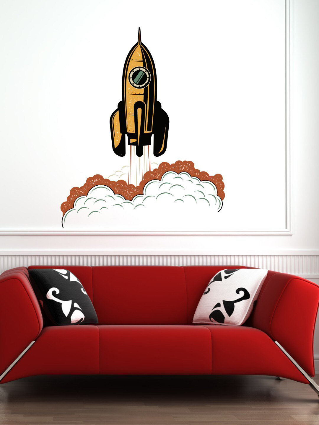 rawpockets Brown & Black Rocket Launch PVC Vinyl Wall Sticker