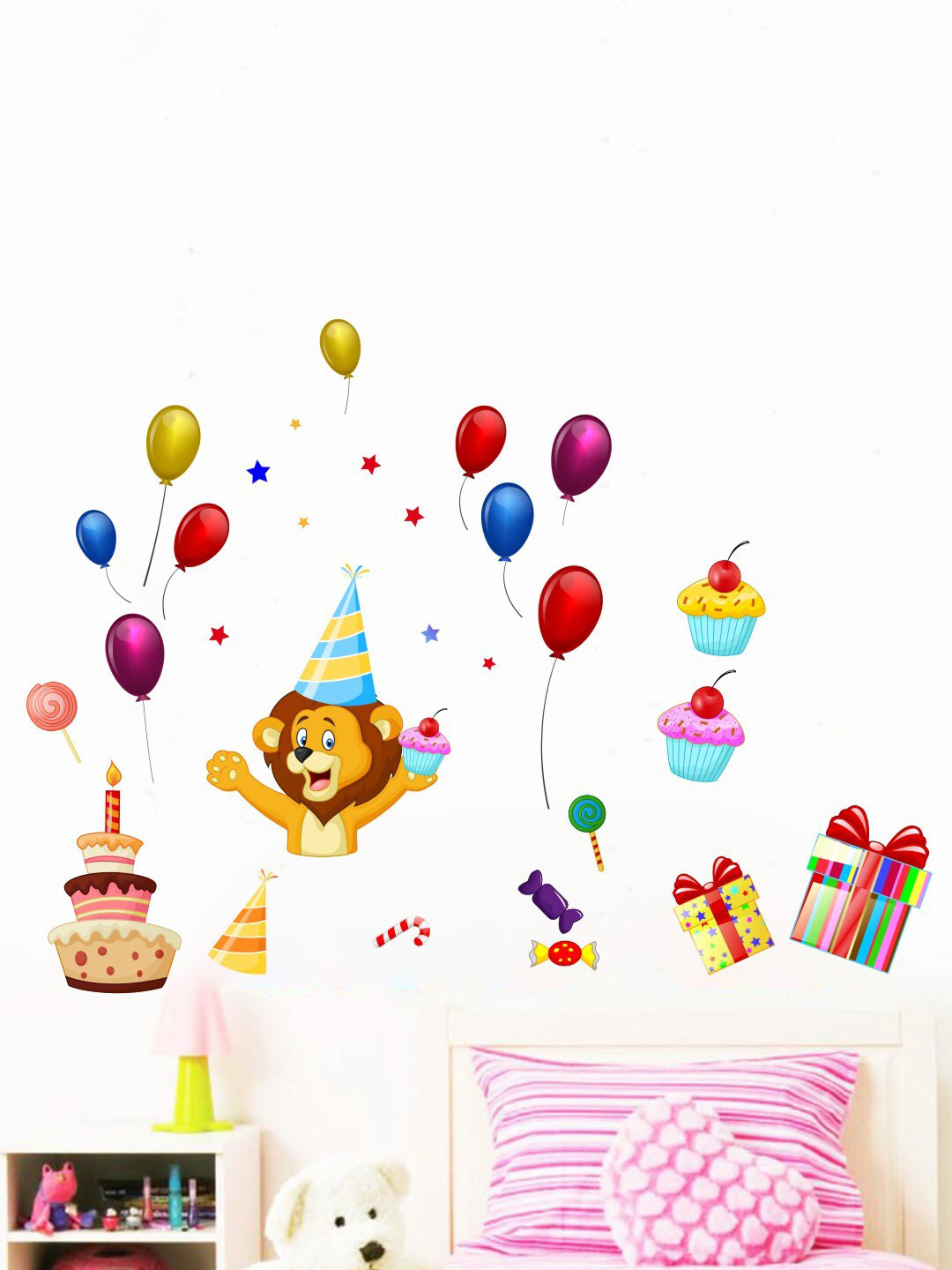 rawpockets Blue & Brown Lion & Celebrations PVC Vinyl Wall Sticker