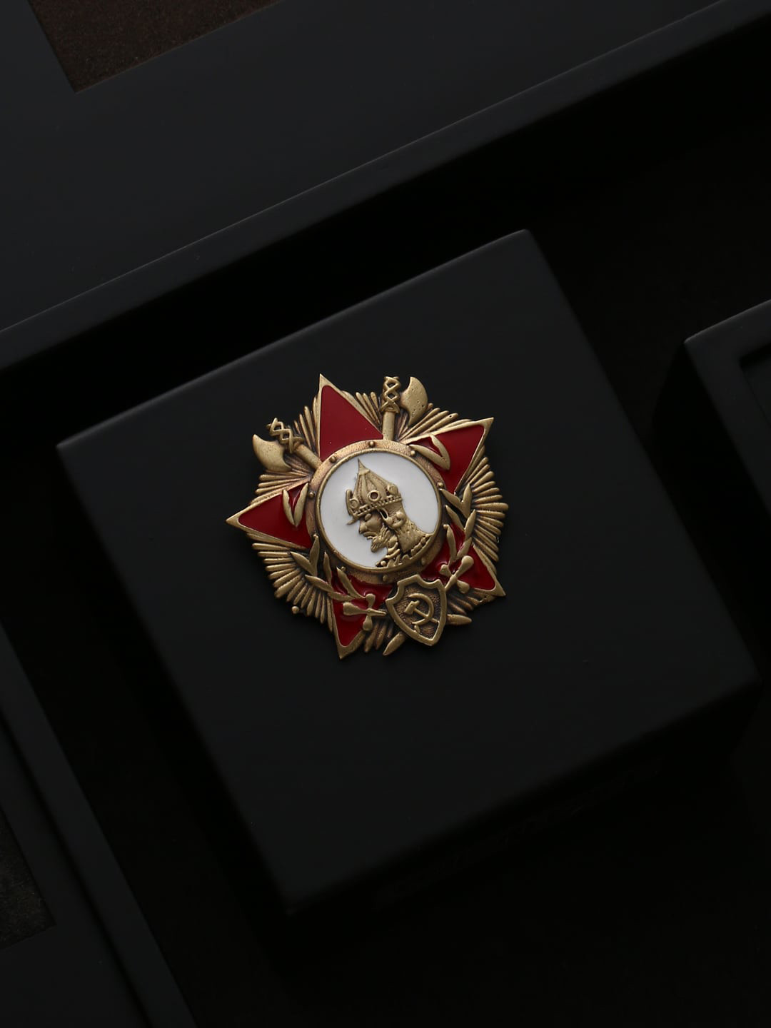 COSA NOSTRAA Men Antique Gold-Toned & Red The Hannibal Shaped Statement Brooch