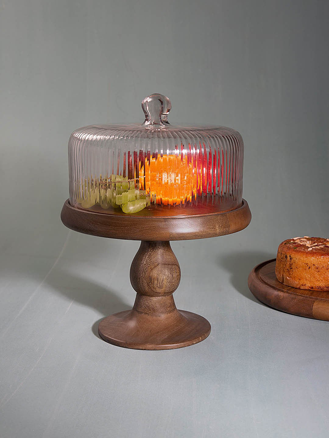 ellementry Transparent & Brown Solid Glass Cloche With Wooden Base