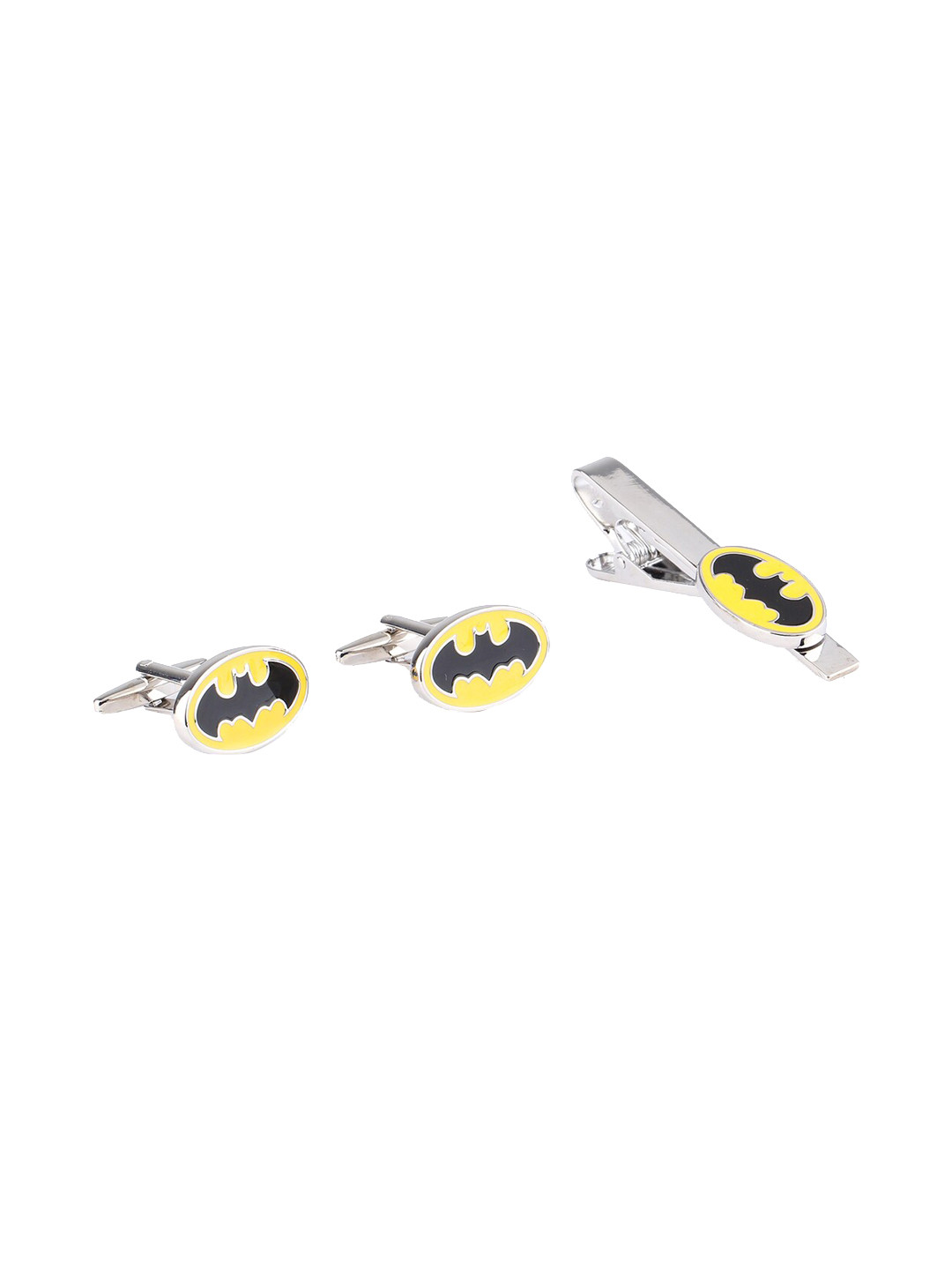 Alvaro Castagnino Men Silver-Toned & Yellow Batman Logo Print Accessory Gift Set
