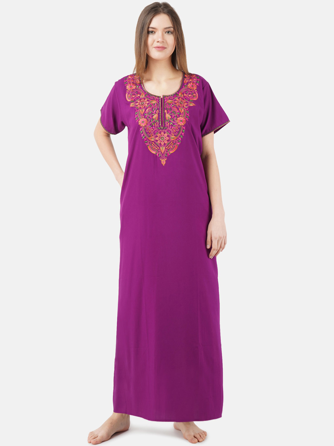 KOI SLEEPWEAR Purple Embroidered Lissybissy Cotton Maxi Nightdress