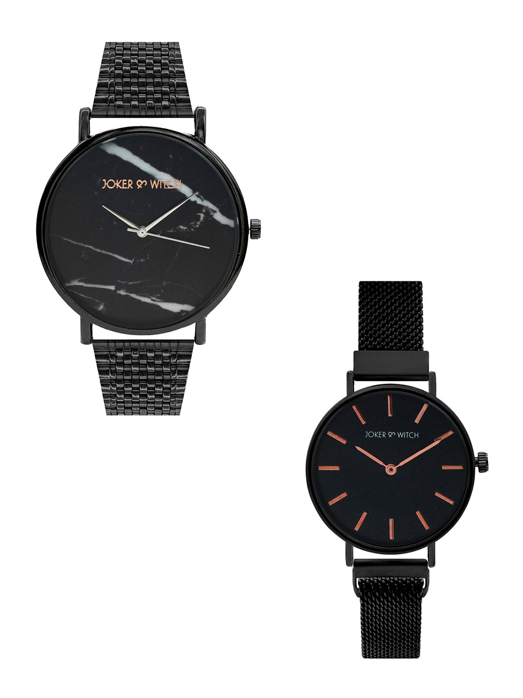 JOKER & WITCH Black & Rose-Gold Toned James & Florida Couple Watch Set JWCW115