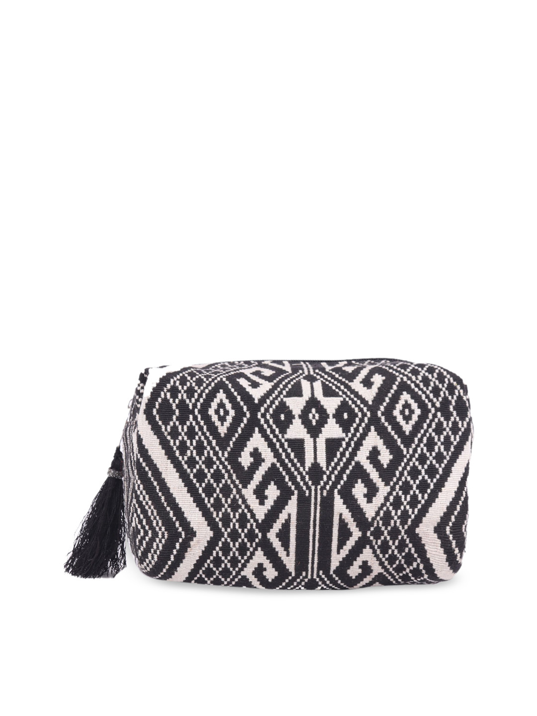 ASTRID Women Black & White Woven Design Zip Around Wallet