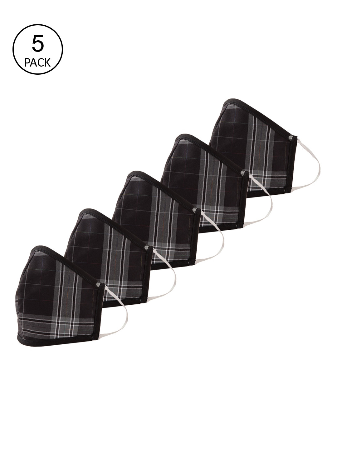 LEMON SOUK Pack Of 5 Checked 2-Ply Cloth Masks