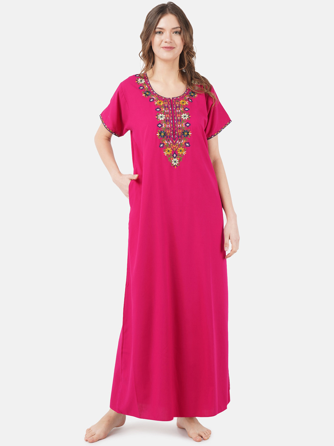 KOI SLEEPWEAR Pink Embroidered Lissybissy Cotton Maxi Nightdress