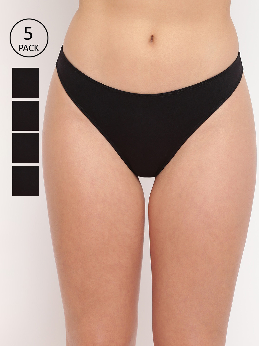 BASIICS by La Intimo Women Pack Of 5 Black Solid Thongs-TH11B5G0W0