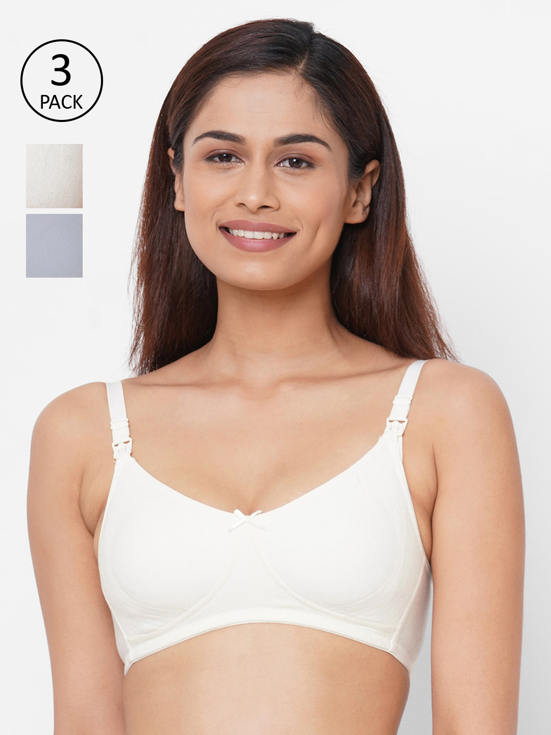 Inner Sense Pack Of 3 White & Grey Solid Non-Wired Non Padded Maternity Bras IMB005F_5F_5D