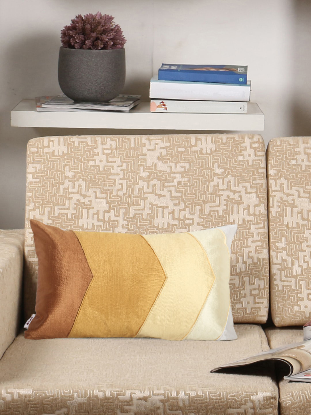 Home Yellow & Beige Set of Single Colourblocked Rectangle Cushion Covers