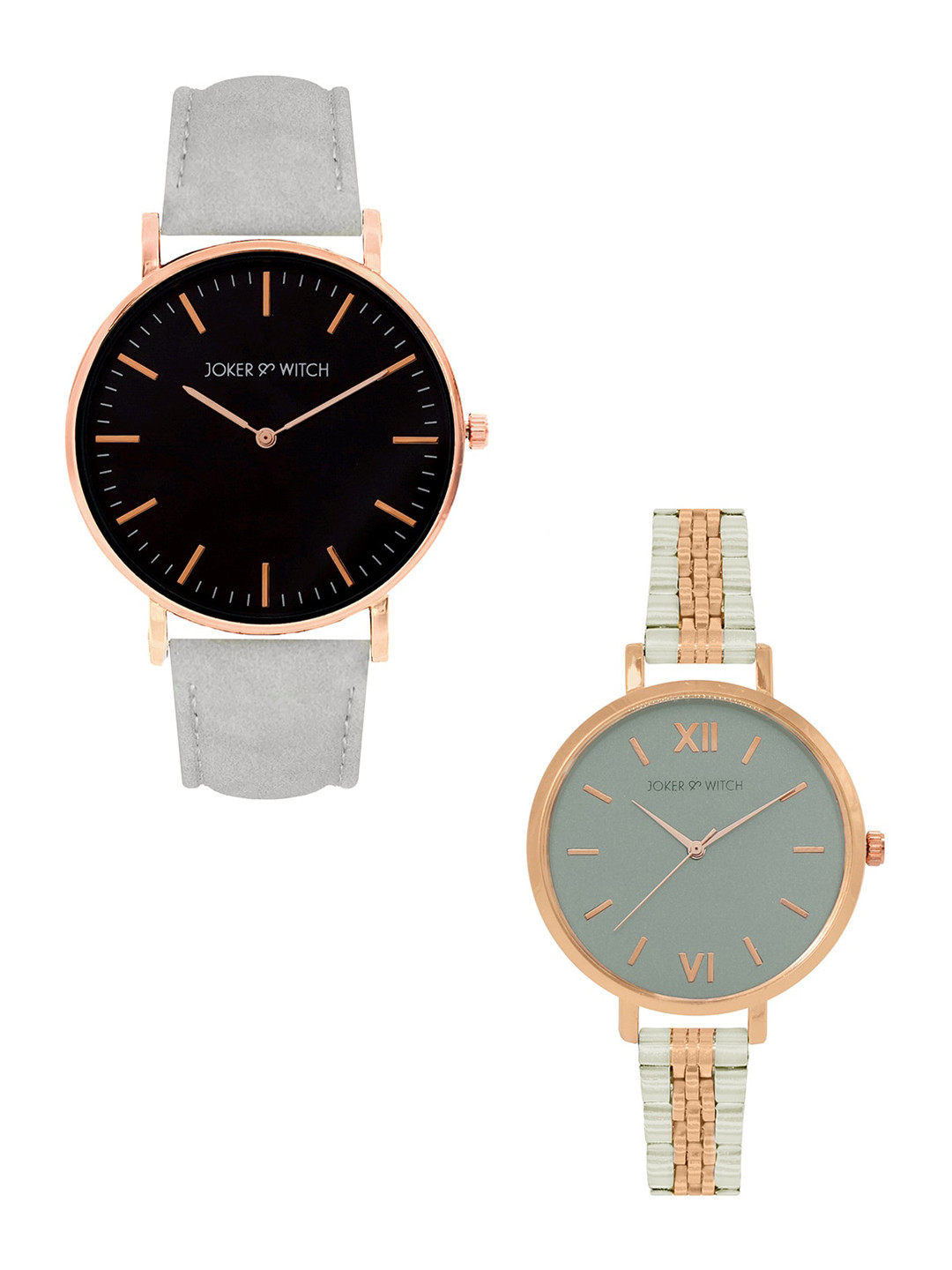 JOKER & WITCH Grey & Black Corey & Topanga Couple Watch Gift Set JWCW116