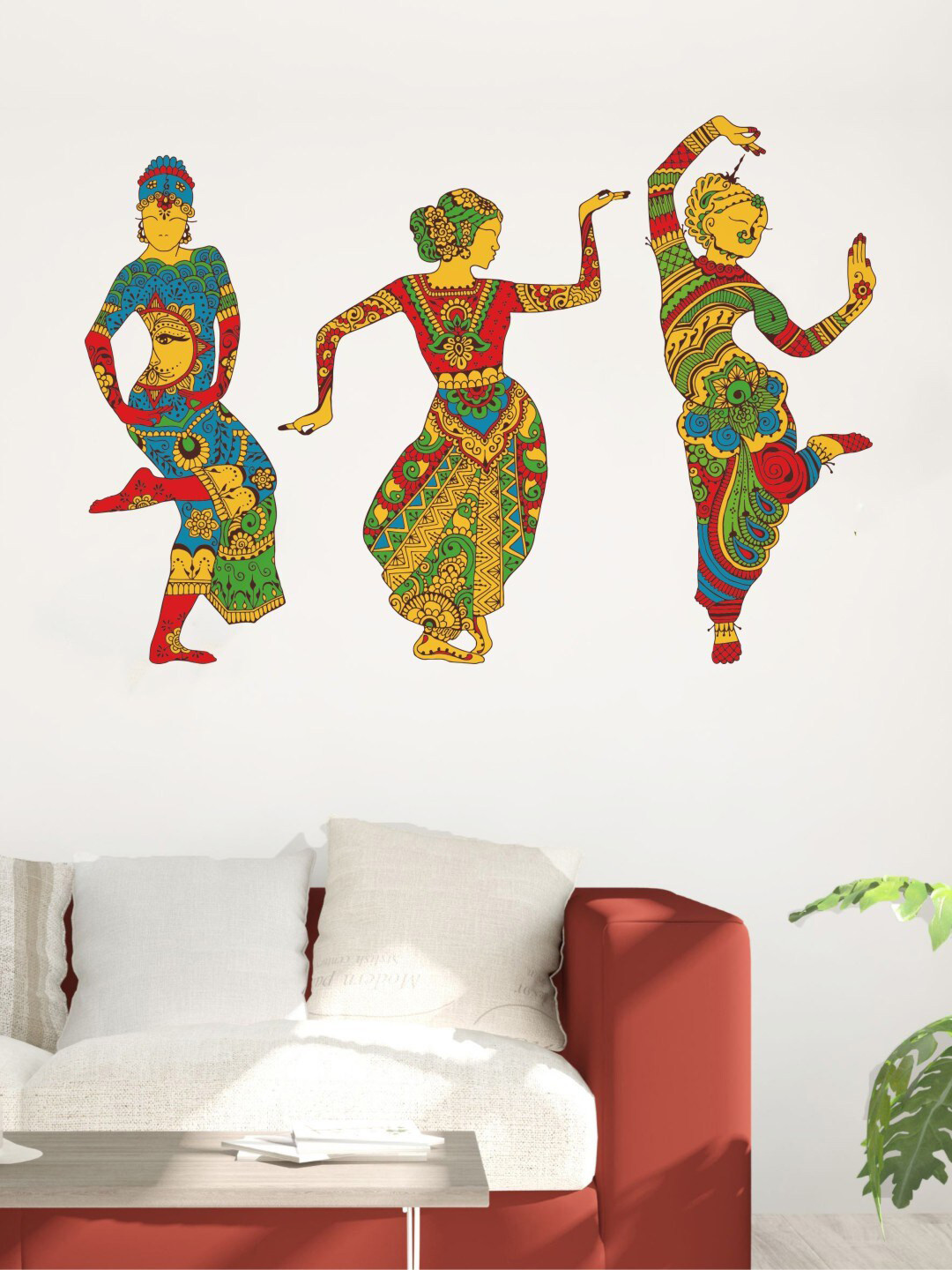 rawpockets Green & Yellow Indian Ethnic Dance PVC Vinyl Wall Sticker