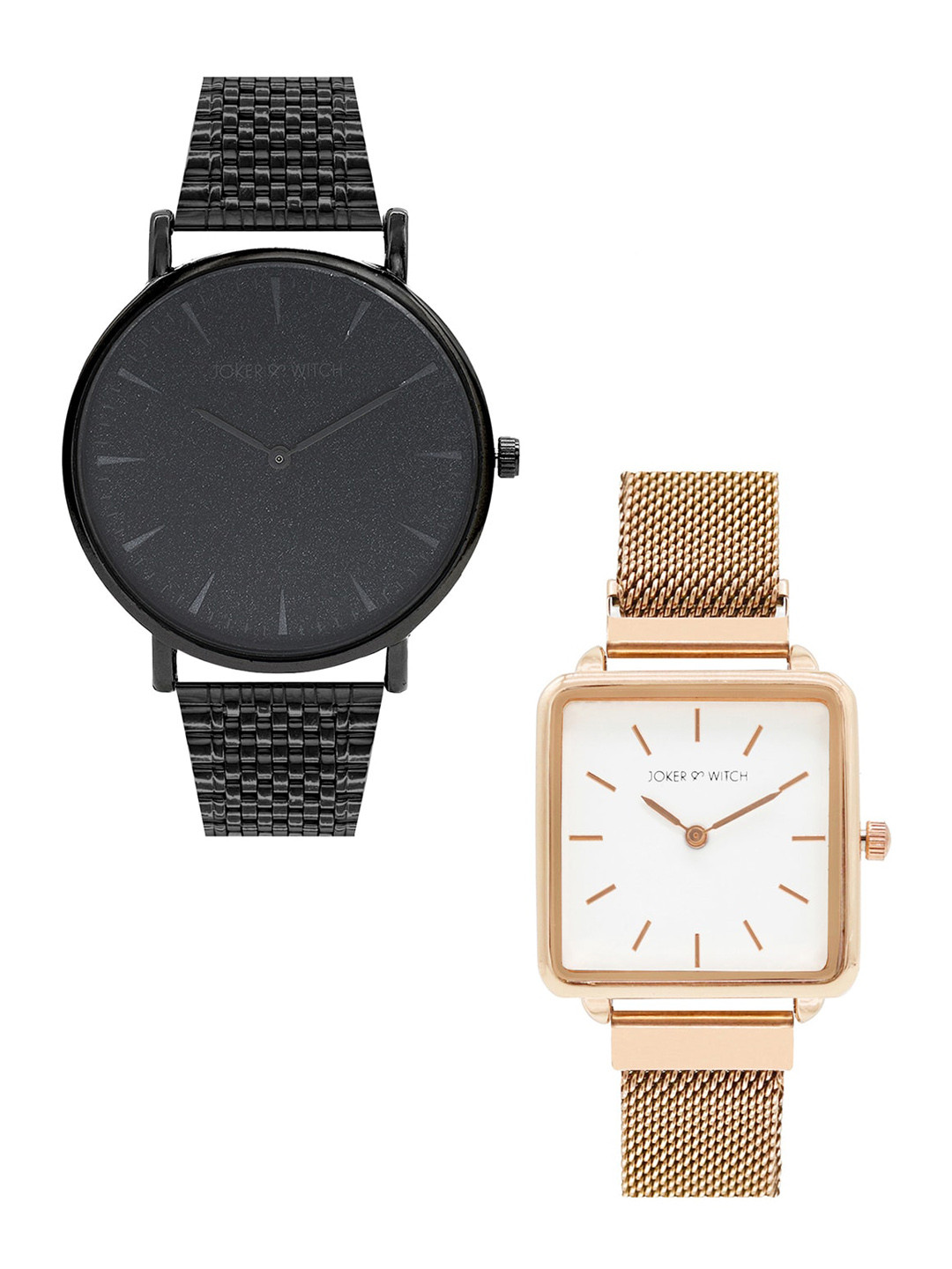 JOKER & WITCH Black & Rose Gold-Toned Ezra & Aria Couple Watches JWCW132