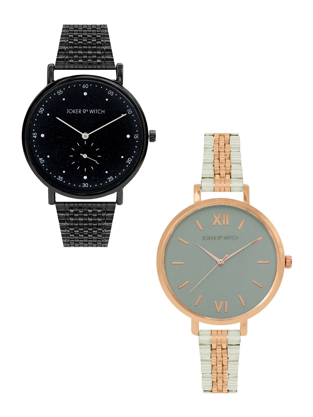 JOKER & WITCH Black & Grey Darcy & Elizabeth Couple Watch Gift Set JWCW164