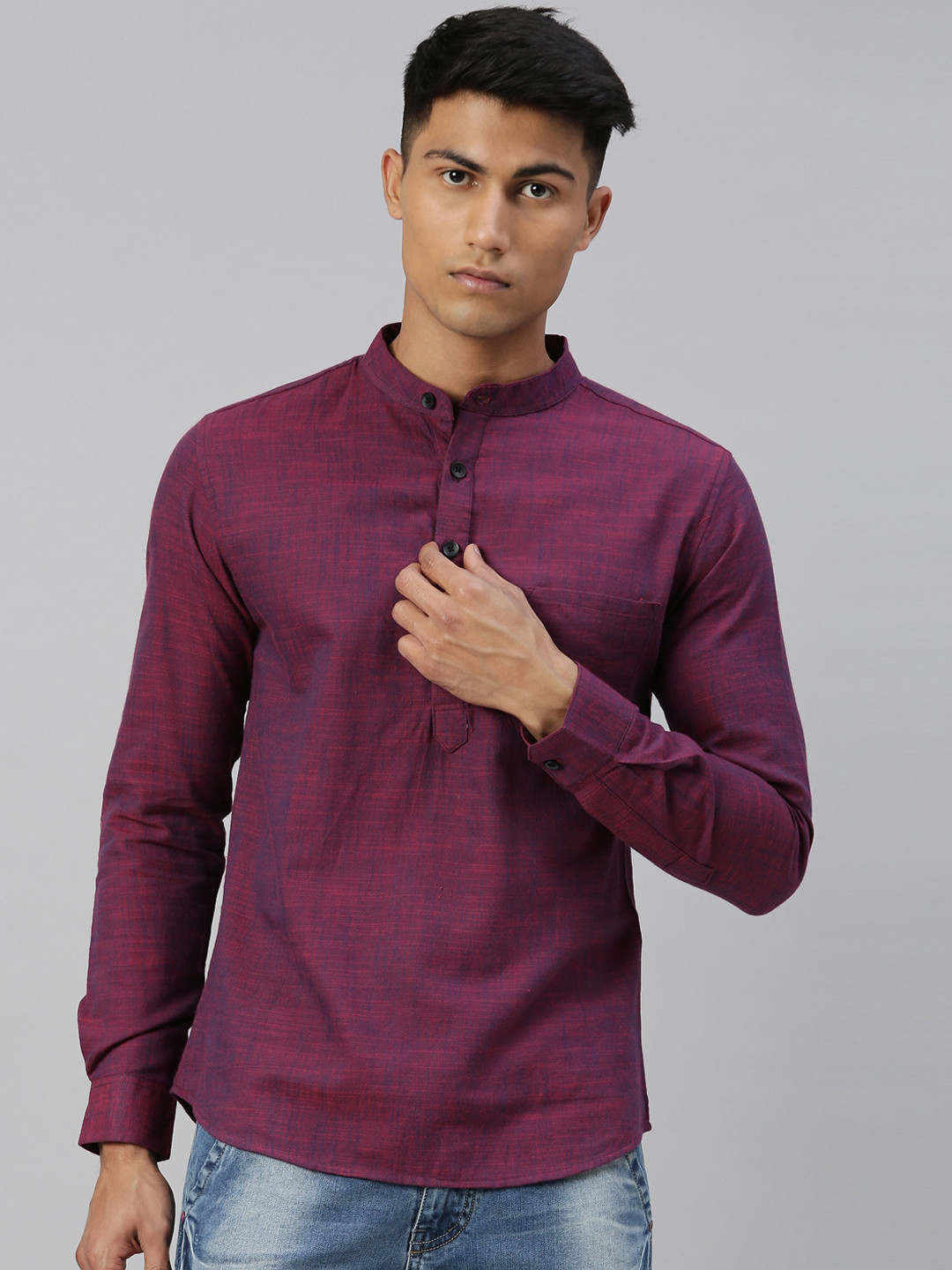 Kryptic Men Red & Burgundy Short Kurta