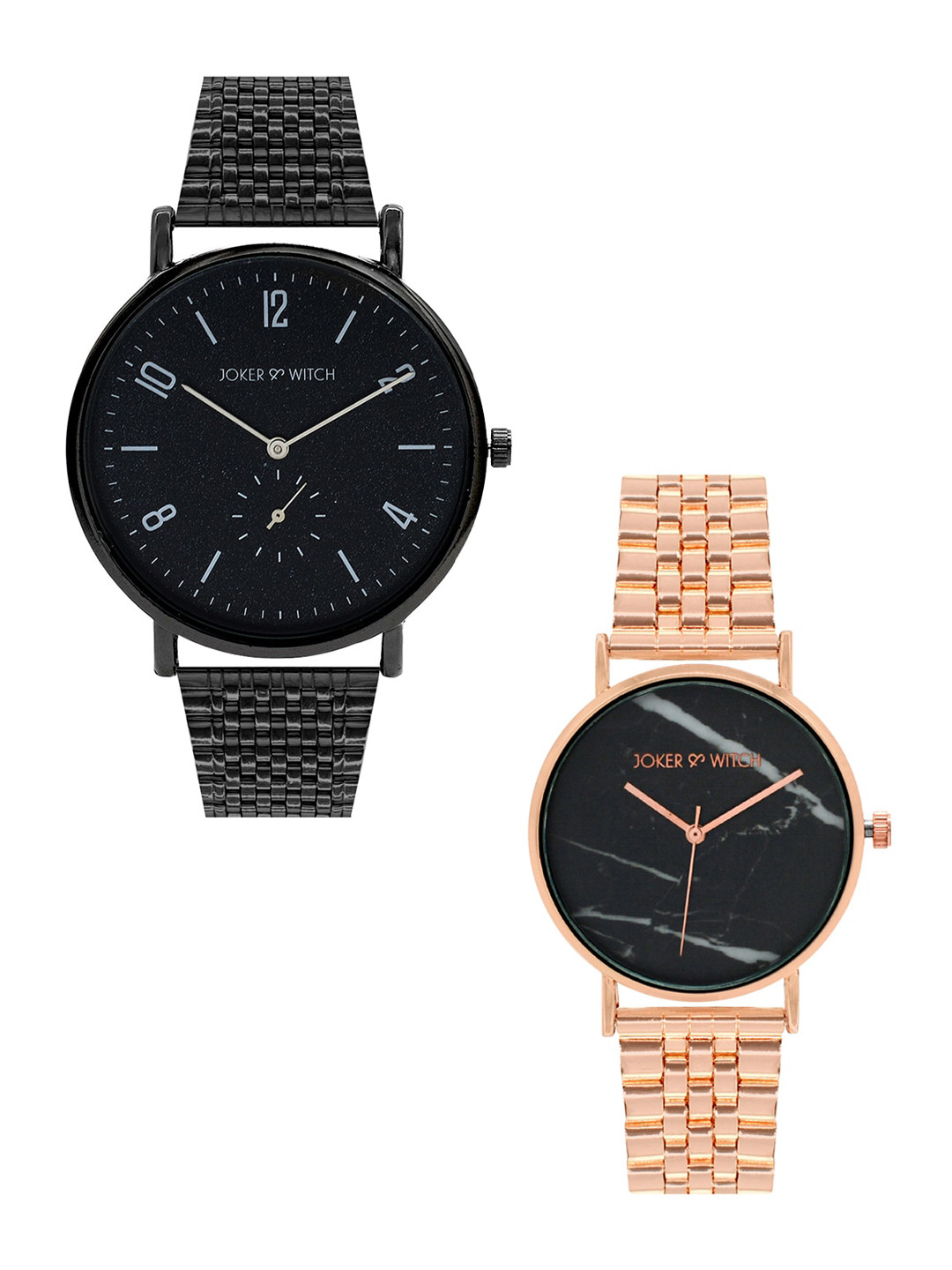 JOKER & WITCH Black & Rose-Gold Toned Marissa & Alex Couple Watch Gift Set JWCW191